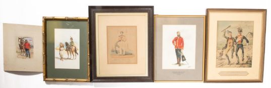 11 military pictures including a small watercolour of the Royal Waggoners Driver 1794, signed "E.