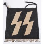 A Third Reich double sided Latvian trumpet banner, with applied white on black SS runes on one side,