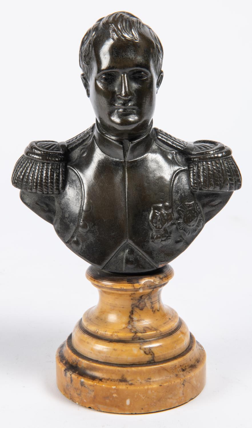 A bronzed bust of Napoleon Bonaparte, with marble circular base, height 8", signed "Renault". VGC £ - Image 2 of 3