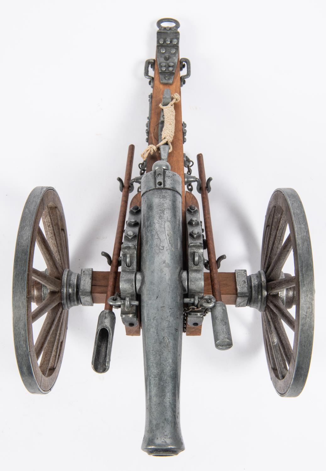 A model of a Waterloo period field gun, barrel 7½", on its 2 wheeled wooden carriage with rammer, - Image 3 of 5