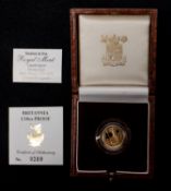 Elizabeth II Britannia proof 1/10 oz coin 1990, B Uncirculated, in Royal Mint case of issue with