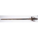 A mid 17th century "mortuary" sword, double edged blade 31", the iron hilt having triple bar guards,