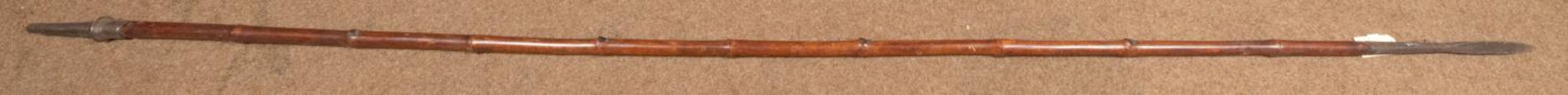 A 19th century bamboo cavalry lance, 105" (8'9") overall, with steel head and shoe, no visible