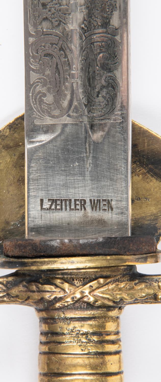 A post war German hunting cutlass, blade 9½" deeply stamped with maker's name "L.ZEITLER WIEN" and - Image 4 of 5