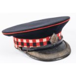 A good Scottish officers' blue SD cap with diced band, Royal Scots type badge, chin strap buttons