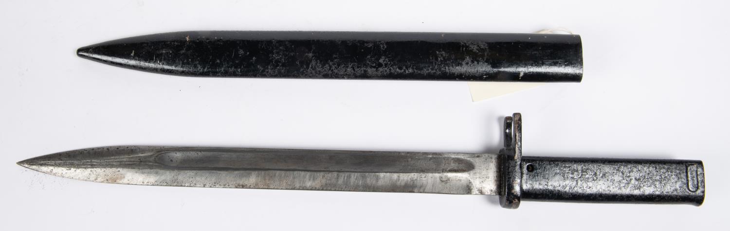 A WWI German "Ersatz" bayonet, fullered blade 12¼", plain all steel hilt with oil hole, in its steel - Image 2 of 2