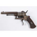 A Belgian 6 shot 7mm double action pinfire revolver, 7" overall, octagonal barrel 3½", Liege proved,