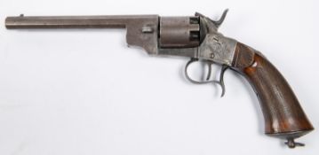 A Belgian 6 shot 90bore Kinapen Patent single action open wedge frame percussion revolver, 13½"