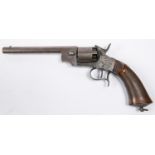 A Belgian 6 shot 90bore Kinapen Patent single action open wedge frame percussion revolver, 13½"