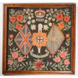 A Royal Sussex Regiment embroidery of crossed colours and XXXV etc, very well executed, in a 2' x 2'
