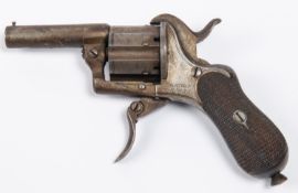 An English 6 shot 7mm double action pinfire revolver, 5½" overall, round barrel 2", B'ham proved,