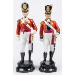 2 Royal Worcester bone china figurines of Georgian infantry officers: the Coldstream Guards and 29th