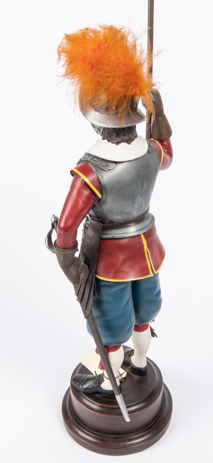 A decorated figure of a Cromwellian pikeman c 1645, with applied armour and weapons, mounted on a - Image 3 of 3