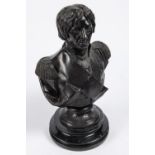 A heavy bronze bust of Nelson, mounted on a black marble base, height 14". VGC £250-300
