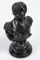 A heavy bronze bust of Nelson, mounted on a black marble base, height 14". VGC £250-300