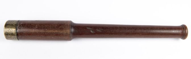 An interesting late 18th century mahogany truncheon, 2 stage body 16”, the lead weighted head