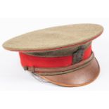 A scarce King Edward's Horse troopers' khaki S.D. cap, red piping and band, bronzed post 1902 badge,