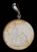 Shooting medal by J. Moore, obverse rifleman kneeling firing with a kilted officer standing by,
