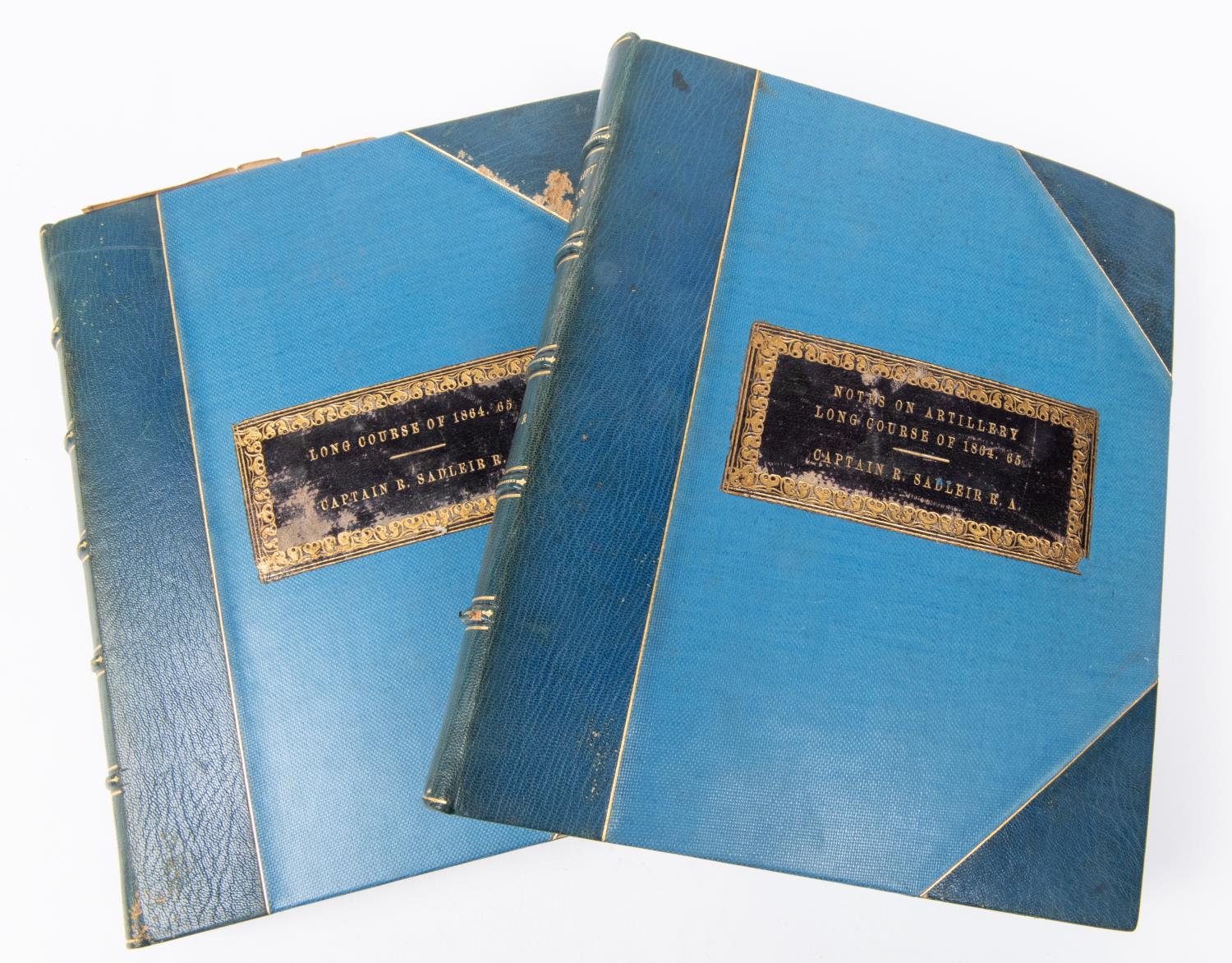 2 interesting bound manuscript volumes being Notes kept by Captain R Sadleir RA, cover labels - Image 2 of 3