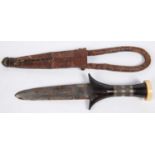 A Nubian arm dagger, blade 5½" with three narrow fullers, dark wood hilt with turned pommel and