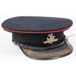 A good West Riding Regt DWO officers' peaked cap, gilt and silver badge, label inside marked "