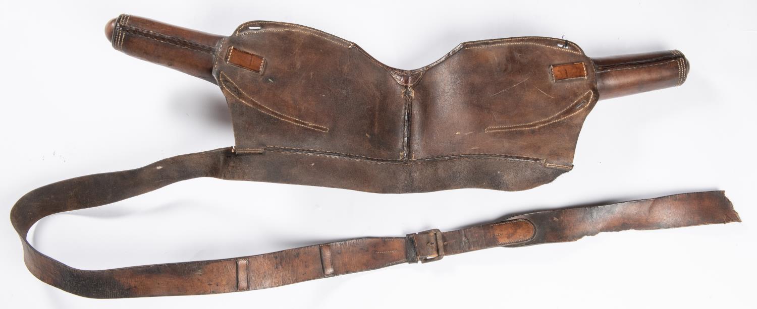 A good pair of mid 19th century cavalry leather saddle holsters, with girth strap. GC (some cracking - Image 3 of 3