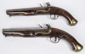 A brace of 10 bore military pattern flintlock merchant ship's pistols, by Williams & Powell (