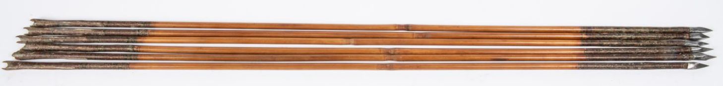 A set of six 18th century Indian arrows, with small diamond section heads, the cane shafts with