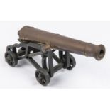 A very nice quality brass model 18th century cannon on "Fortress" type carriage, 7" barrel, 4 wheel,