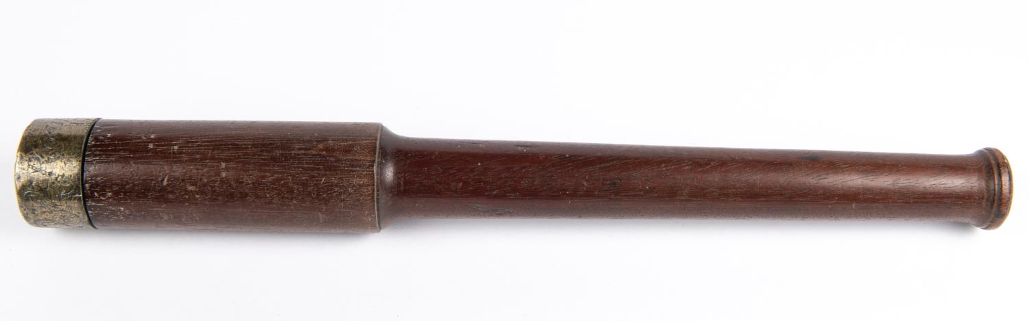 An interesting late 18th century mahogany truncheon, 2 stage body 16”, the lead weighted head - Image 2 of 2