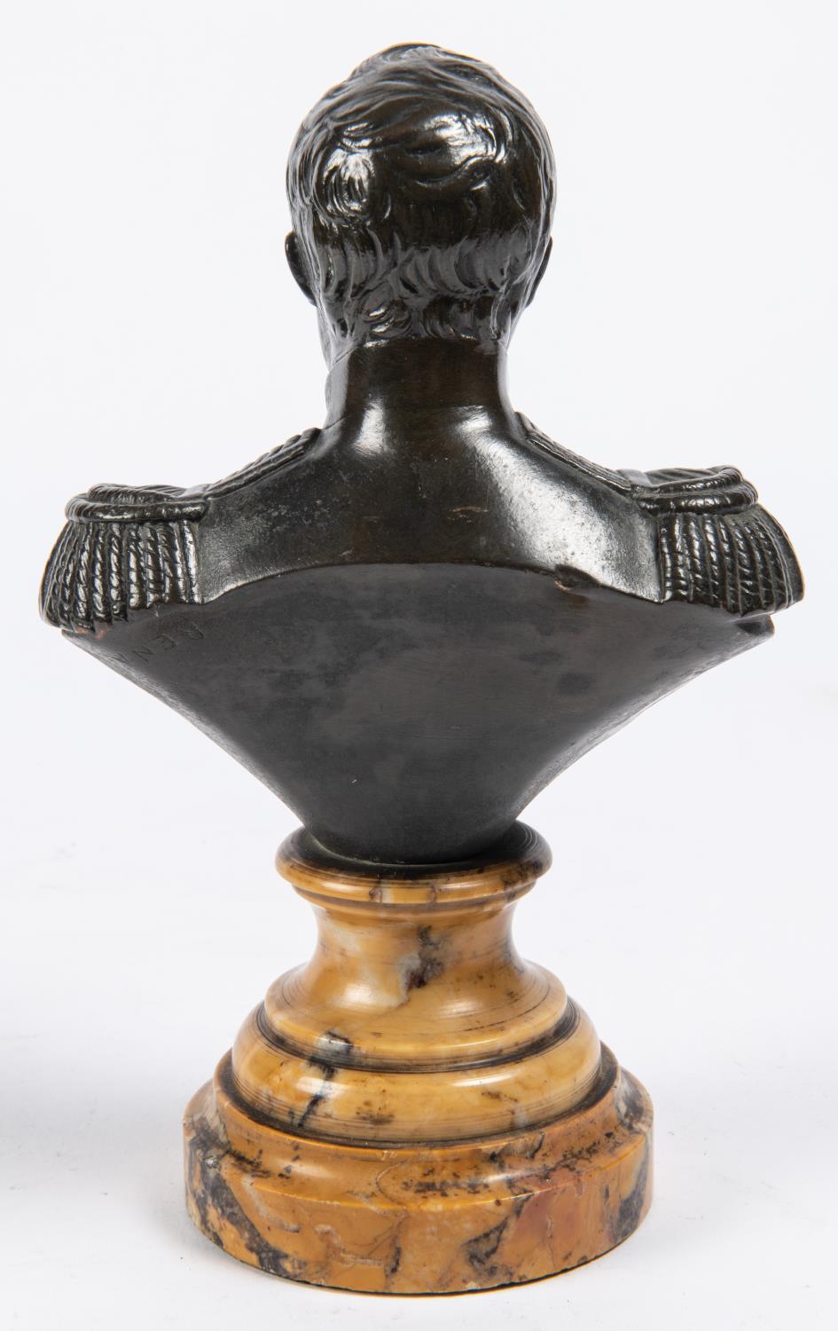 A bronzed bust of Napoleon Bonaparte, with marble circular base, height 8", signed "Renault". VGC £ - Image 3 of 3