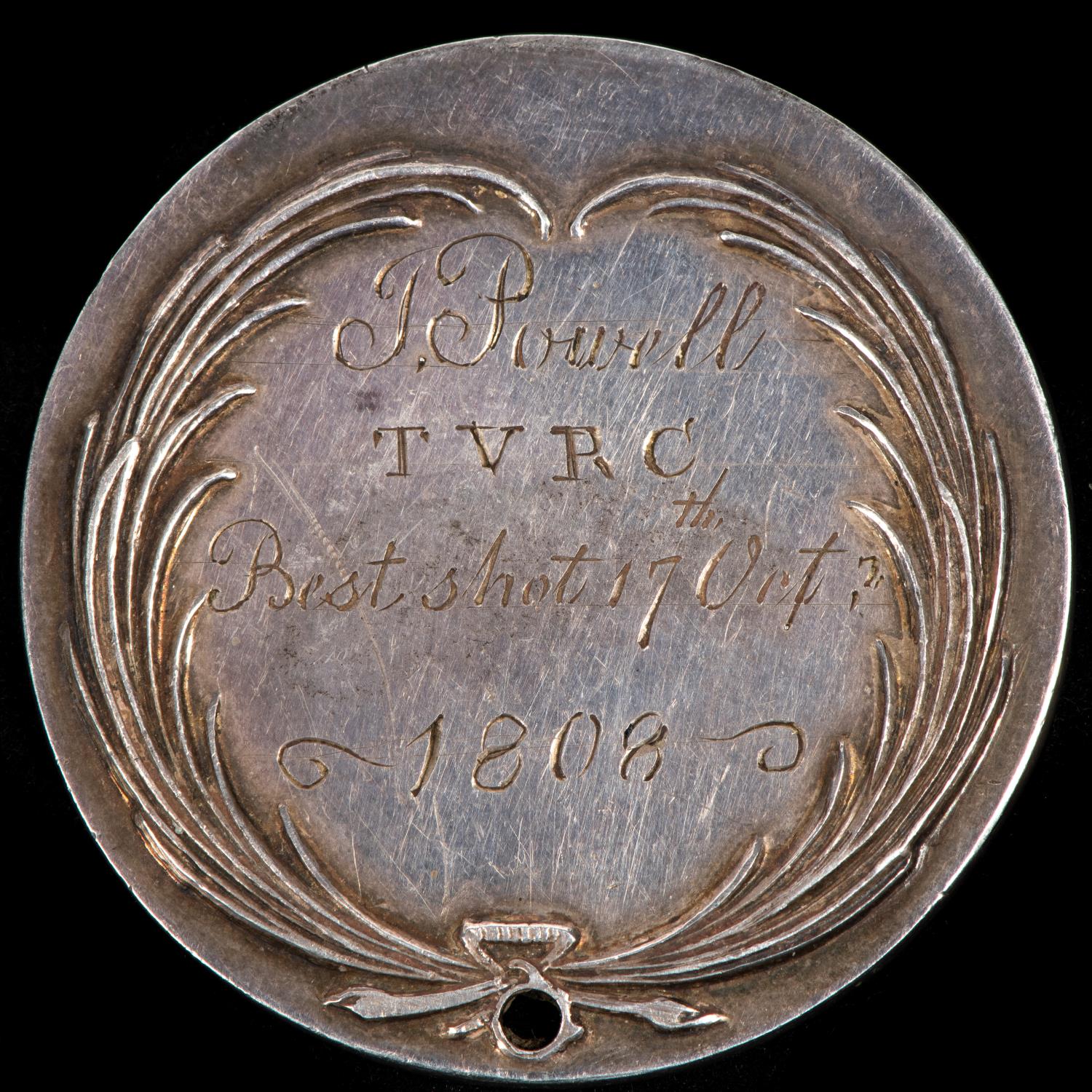 A Georgian silver shooting award, 1808, obverse device of crowned crossed cannon and flintlock - Image 2 of 2