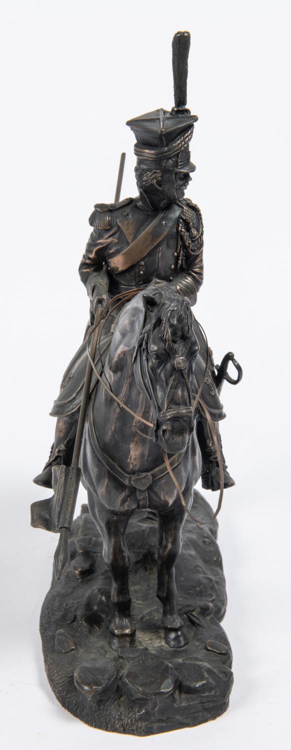 A bronzed composition equestrian figure of a French Napoleonic period mounted lancer, with lowered - Image 2 of 3