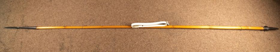 A bamboo cavalry lance, 104" (8'8") overall, with steel head and shoe and white plastic sling. GC £