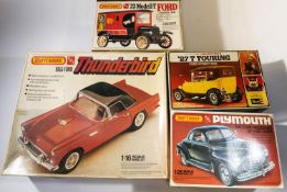 4 American 1:25 & 1:16 scale AMT/Matchbox and Revell Plastic Car Kits. Plymouth 1941 Four-