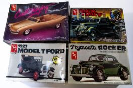4x American 1:25 AMT/ERTL Plastic Car Kits. Dick Tracy Ford V8 2 door coupe (#6107). Customising