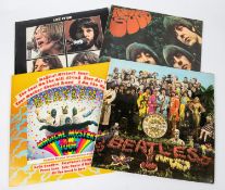 4x The Beatles LP record albums. Let It Be (with Apple label), PCS7096 YEX773-2U. Magical Mystery