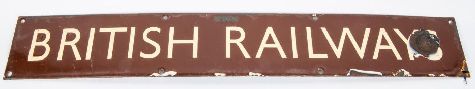 An enamel 'British Railways' sign. A BR Western Region example. Cream lettering on a chocolate brown