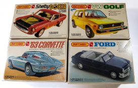 4x American 1:25 scale AMT/Matchbox Plastic Car Kits. Shelby Cobra GT500 (PK-4154). '63 Corvette