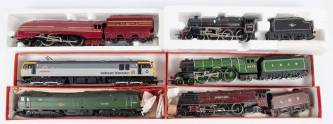 6x OO gauge locomotives by Hornby. Including 2x LMS Coronation Class locos; streamlined 6244 and