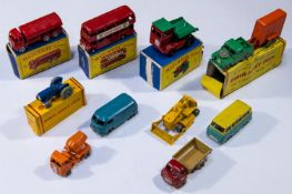 8x Matchbox Series, plus 2x Dublo Dinky Toys. 2c; Muir Hill Dumper Truck in red with green back