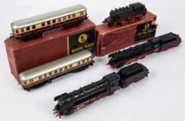 4x HO/OO gauge German outline locomotives by Marklin and Trix Twin, all for 3-rail running. A 2-