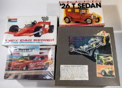 4 American 1/24 & 1/25 scale Plastic Car Kits. 2x Monogram: Indy Car Series STP Vince Granatelli
