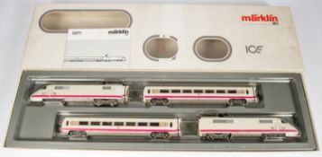 A Marklin HO gauge ICE electric pantograph 4 car train (3371). Comprising; 2x driving cars and 2x