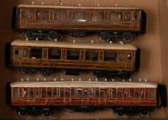 3x O gauge LNER coaches. Including; a Full Third with scratchbuilt elements and some commerical