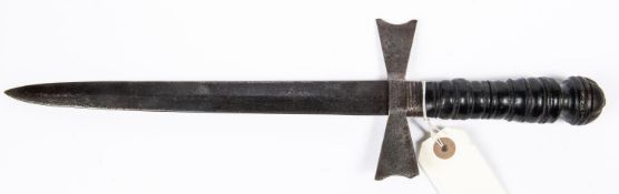 A 17th Century dagger, DE blade 10”, turned wood hilt with half ball steel pommel and flat