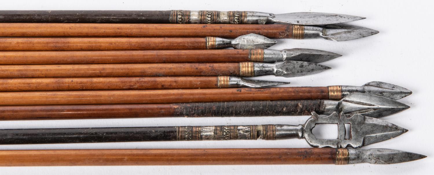 A pair of 18th century Indian arrows, one with large elaborate pierced head, the other with plain - Image 2 of 2