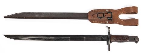 A WWII Japanese Arisaka Model 99 (1939) bayonet, unfullered blade 15½" with arsenal marks, in its
