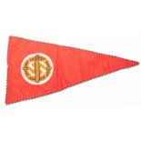 A Third Reich SA Vehicle pennant, 14" x 7", black and white braid edging, embroidered central motif.