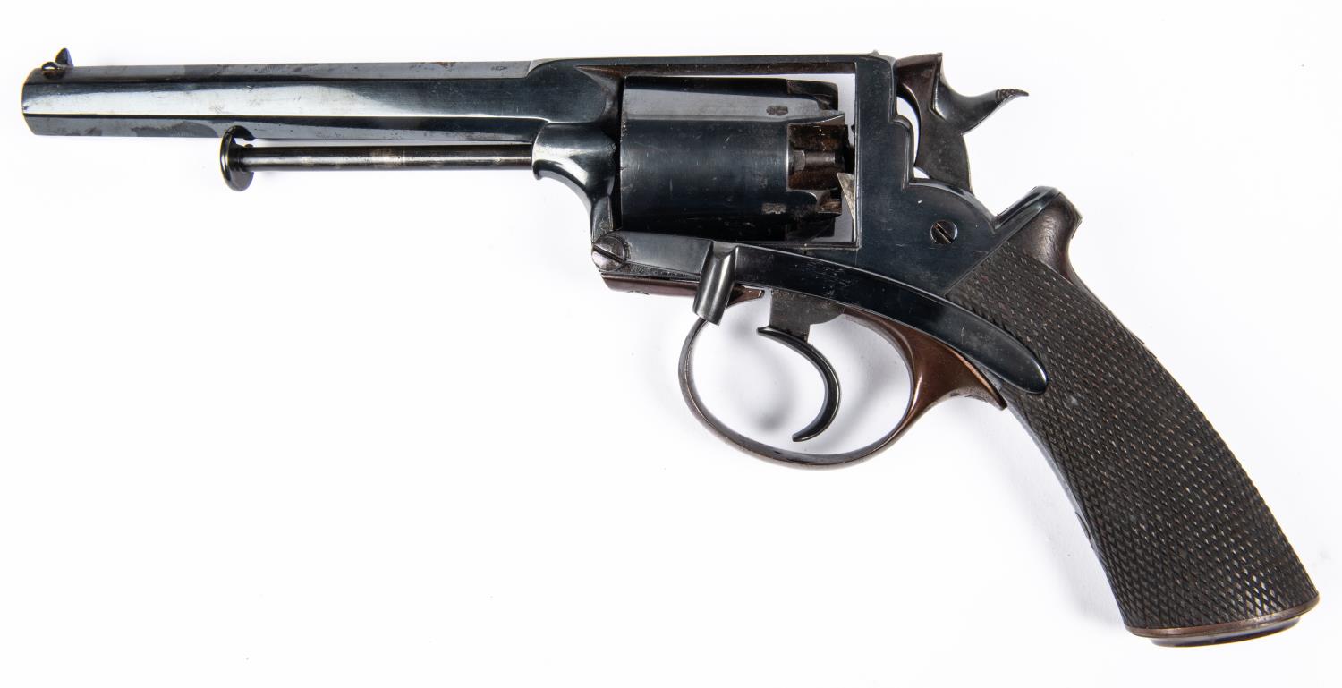 A 5 shot 54 bore Beaumont Adams double action revolver, barrel 5½", London proved, the top strap